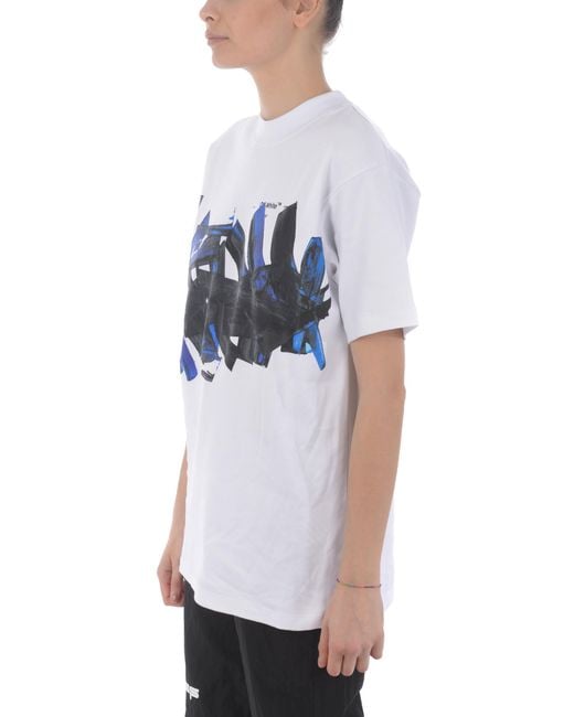 Off-White c/o Virgil Abloh Blue Tomboy Brush-Stroke Print T-Shirt
