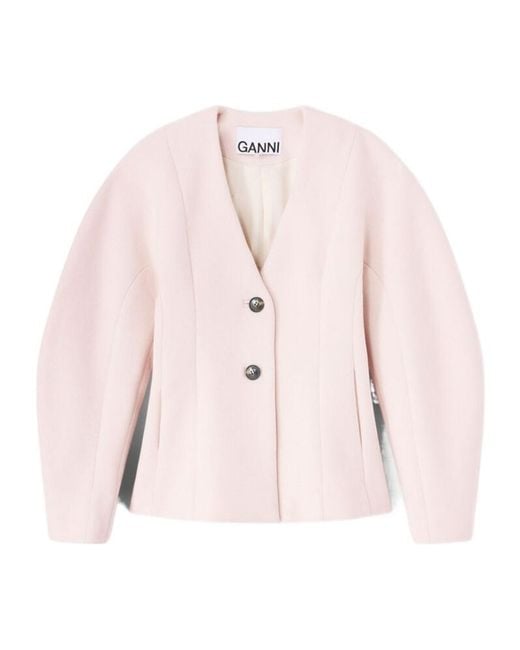 Ganni Pink V-Neck Jacket