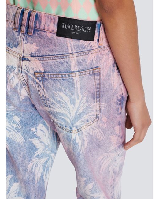 Balmain Blue Palm Tree Denim Boyfriend Jeans