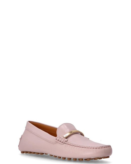 Tod's Pink Logo Plaque Loafers