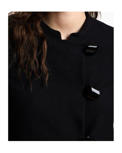 Emporio Armani Black Asymmetric-Fastening Crewneck Jacket