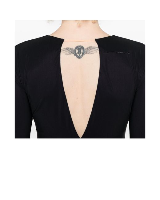 MM6 by Maison Margiela Black V-Neck Long-Sleeved Dress