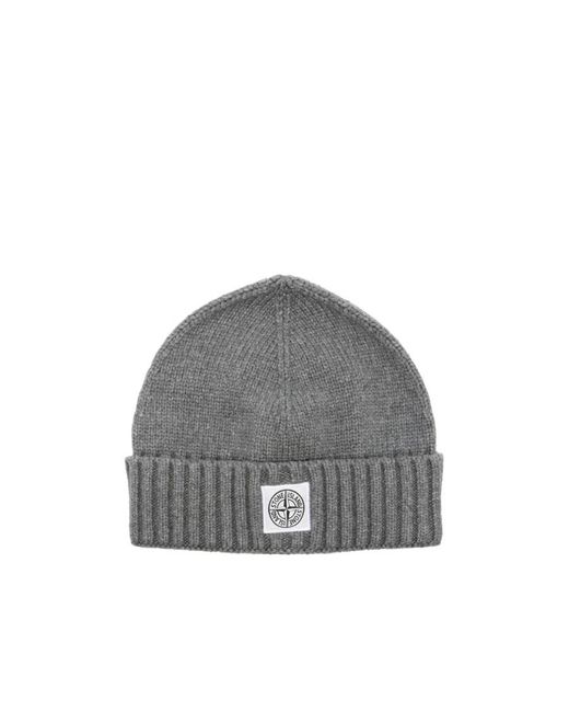 Stone Island Gray N04Z4 Logo-Patch Beanie