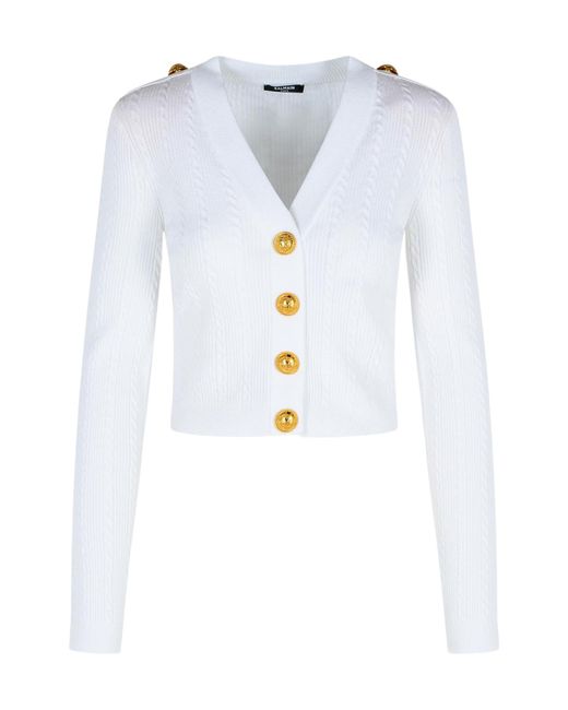 Balmain Blue Long-Sleeved Cable-Knit Cardigan