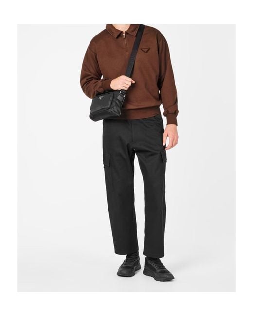Prada Brown Quarter-Zip Fleece Sweatshirt for men