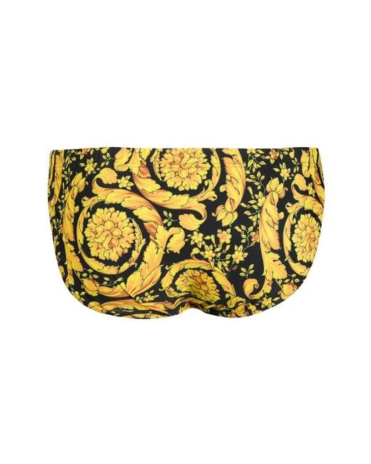 Versace Yellow Barocco Printed Swim Briefs for men