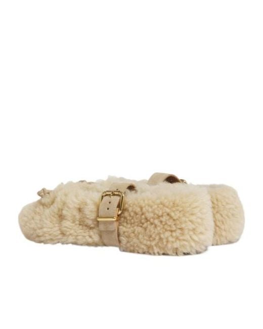 Marni Natural Cream Shearling Ballerina With Buckle