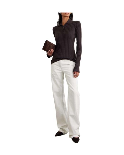 Calvin Klein Black Amber Ribbed Wool Polo Sweater
