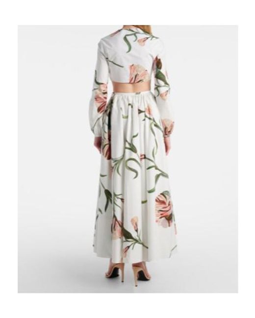 Giambattista Valli White Macro Carnation Cutout Poplin Maxi Dress