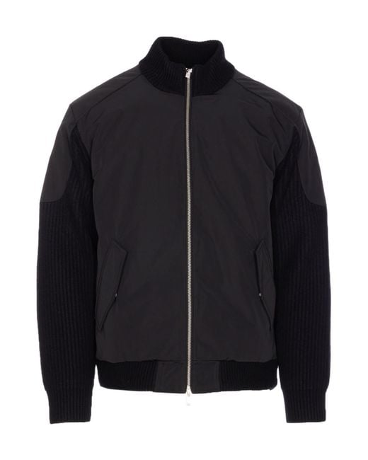 Moose Knuckles Black Magnus Knit Hybrid Zipped Bomber Jacket for men