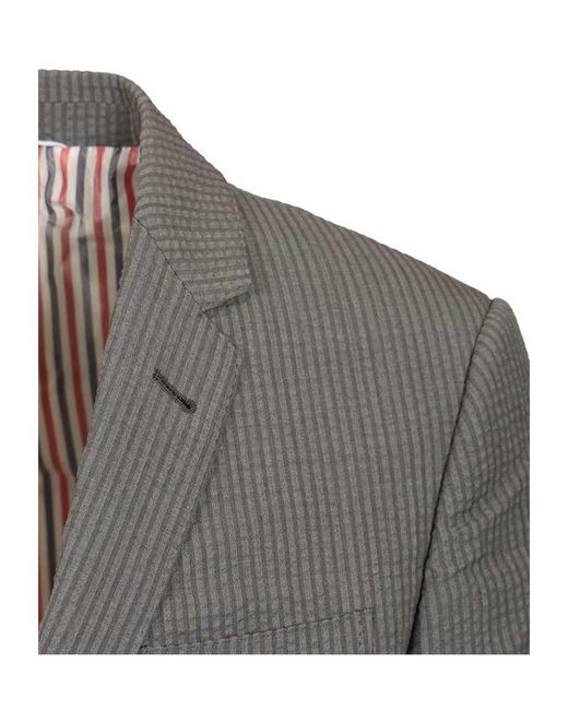 Thom Browne Gray Wide Shoulder Seersucker Blazer for men