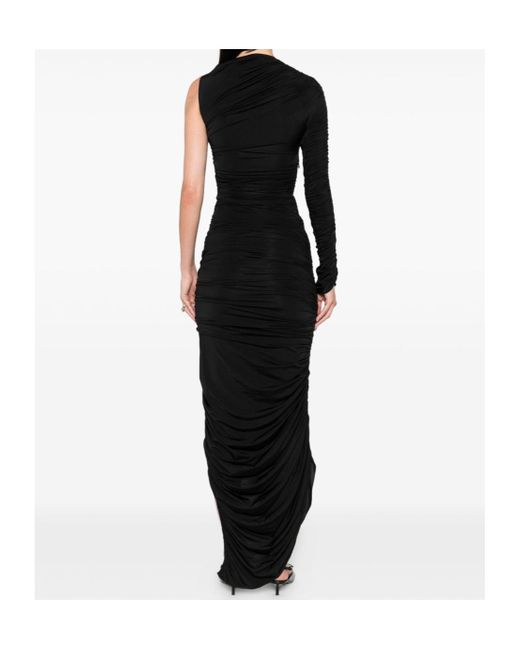 Mugler Black One-Sleeve Draped Dress