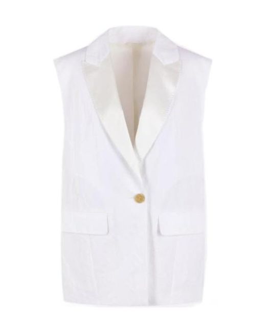 Brunello Cucinelli White Single-Breasted Sleeveless Jacket