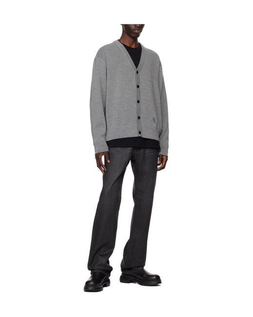 Wooyoungmi Gray Y-Neck Knitted Cardigan for men