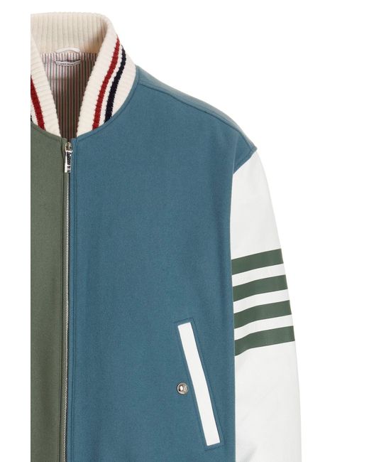 Thom Browne Green Colour-Block Wool Bomber Jacket for men