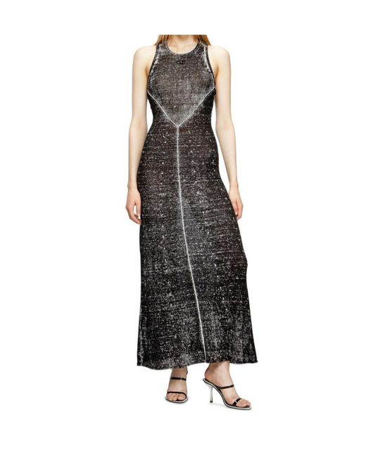 DIESEL Black Midi Dress Made Of Linen Yarn