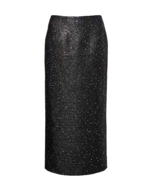Carolina Herrera Black Sequined And Thread Tweed Pencil Skirt