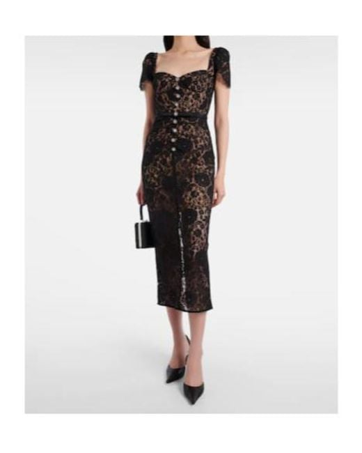 Self-Portrait Black Embellished Cotton-Blend Lace Midi Dress
