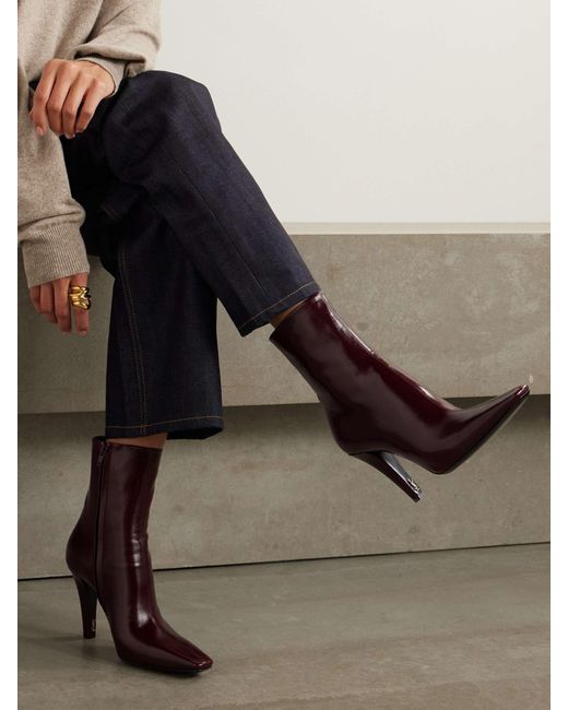 Saint Laurent Purple Jill Square Pointed Toe Ankle Boots