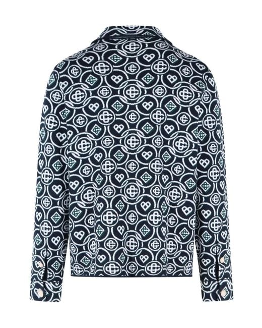 Casablanca Blue Monogram Jacqaurd Long Sleeved Shirt for men
