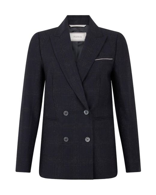 Peserico Blue Double-Breasted Checked Jacket