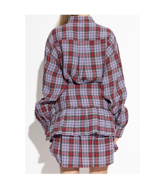 Vivienne Westwood Purple Marta Check Mini Shirt Dress