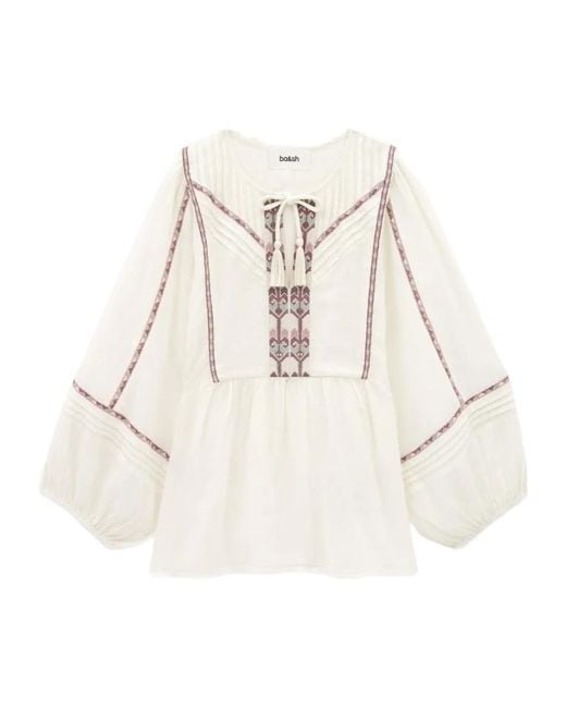 Ba&sh Natural Embroidered Tassel-Detail Blouse