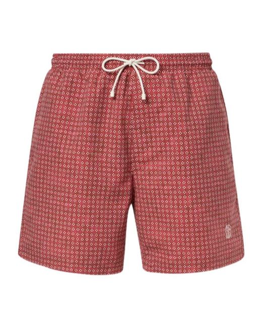 Brunello Cucinelli Red Printed Swim Trunks for men