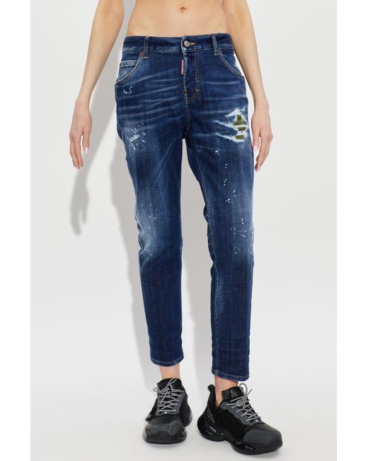 DSquared² Blue Distressed Teddy Jeans