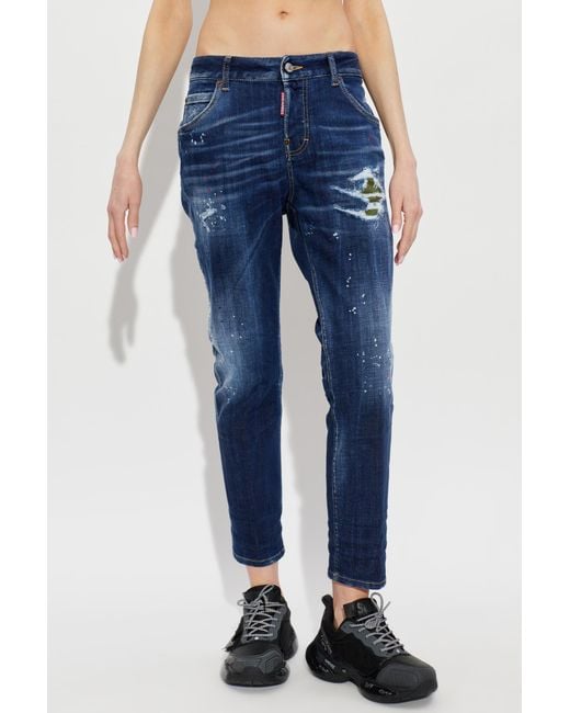 DSquared² Blue Distressed Teddy Jeans