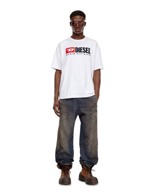 DIESEL White T-Boxt-Div Logo Printed T-Shirt for men