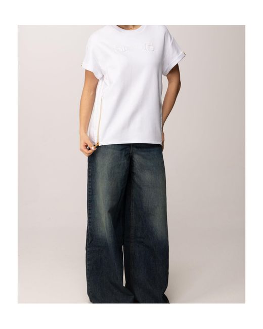 Elisabetta Franchi White Zip Detailed Logo Crewneck T-Shirt
