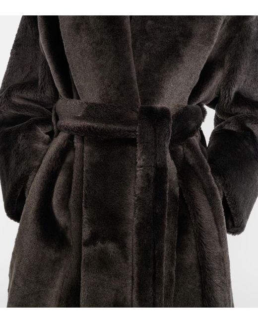 Nour Hammour Black Juno Shearling Wrap Coat