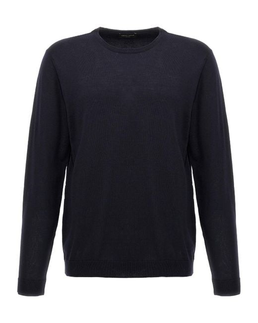 Roberto Collina Blue Ribbed Round-Neck Sweater for men