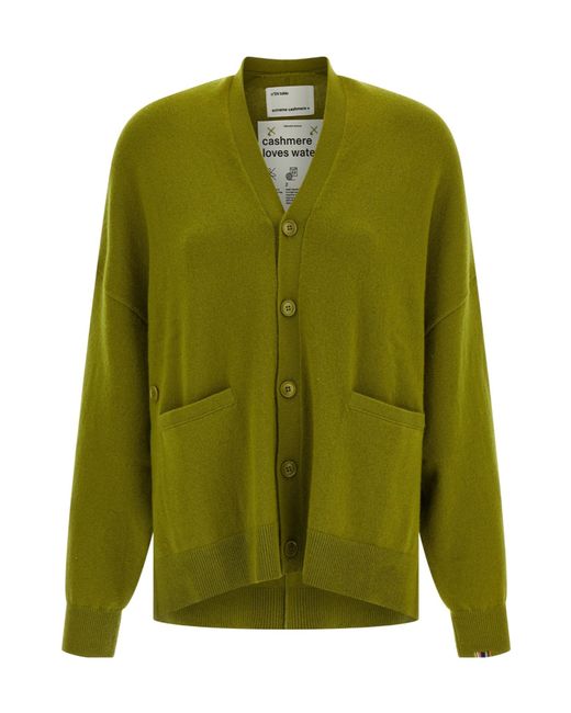 Extreme Cashmere Green V-Neck Cashmere Blend Knit Cardigan