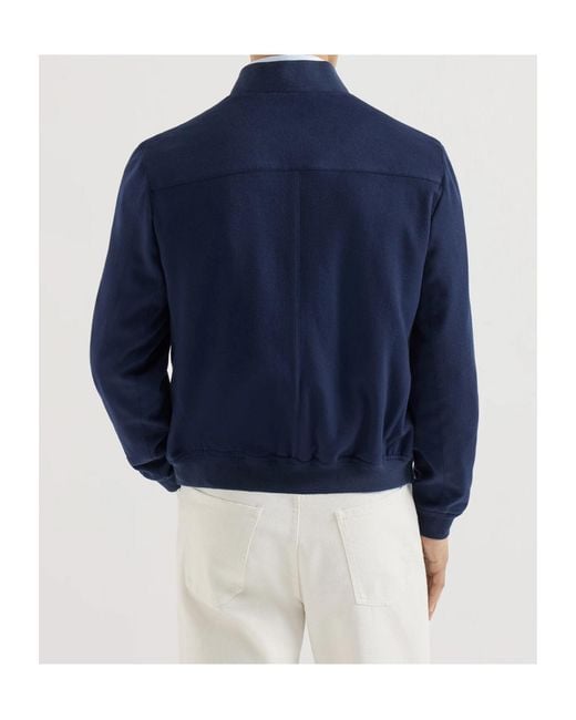 Brunello Cucinelli Blue Lightweight Cashmere Flannel Bomber Jacket for men