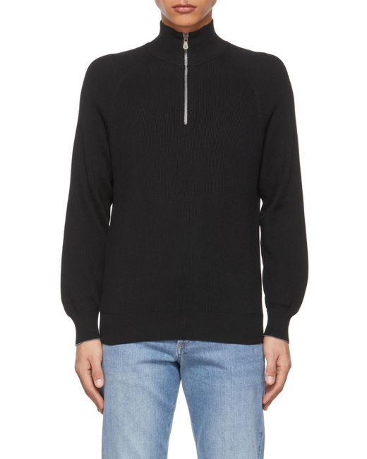 Brunello Cucinelli Black High Neck Knitted Jumper for men