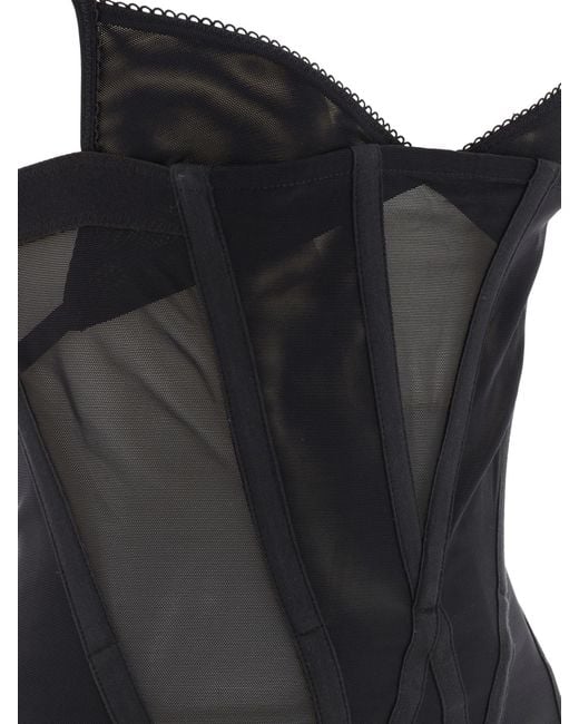 Dion Lee Black Oblique Mesh-Panelled Corset Minidress