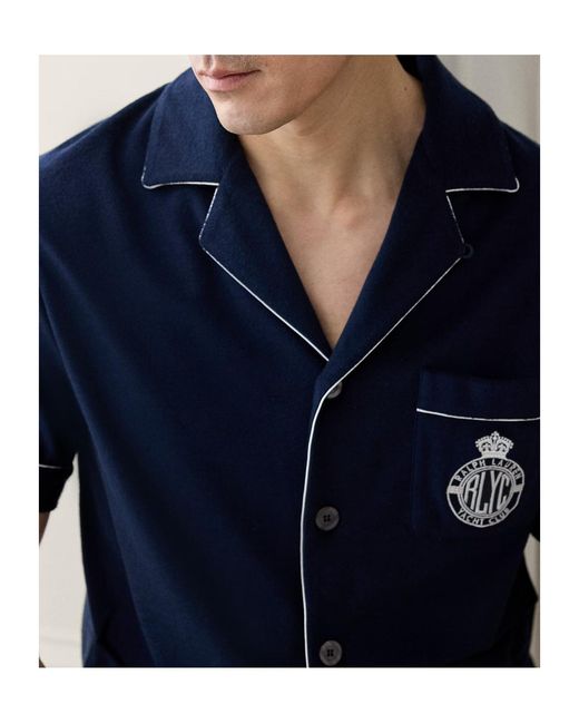 Ralph Lauren Blue Short-Sleeve Embroidered Cabana Shirt for men