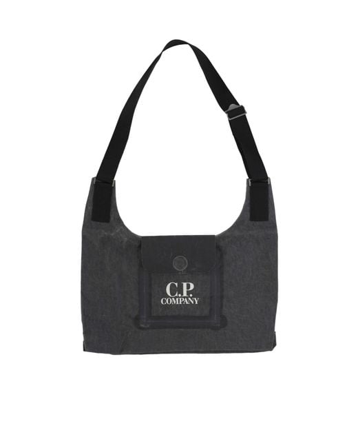 C P Company Black Flap Messenger Bag for men