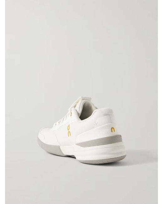 On Shoes White Felt-Trimmed Leather Sneakers
