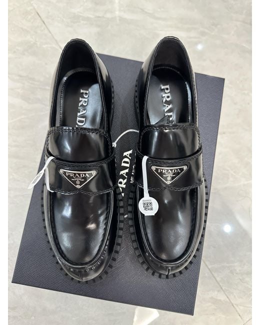 Prada Black Chocolate Brushed Leather Loafers for men