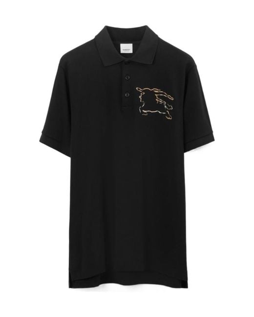 Burberry Black Logo Motif Embroidered Polo Shirt for men
