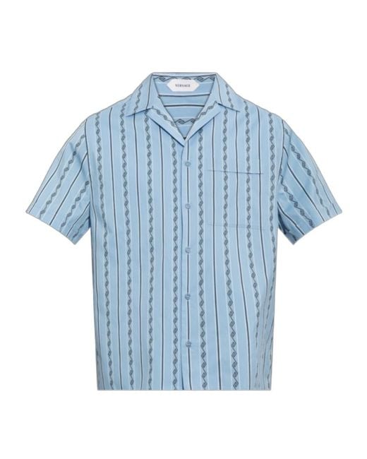 Versace Blue Jacquard Cotton-Silk Regular Shirt for men