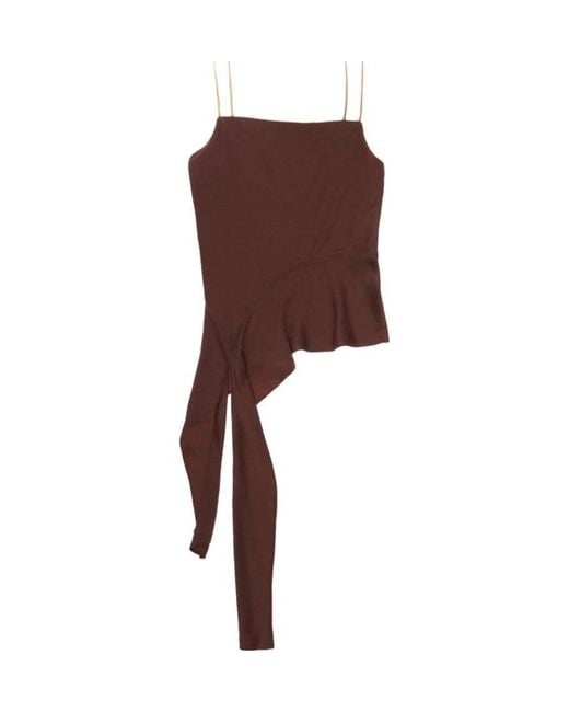Helmut Lang Brown Asymmetrical Draped Tank Top