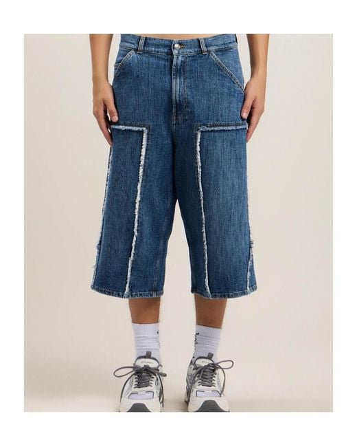 Palm Angels Blue Curved Logo Skater Shorts for men