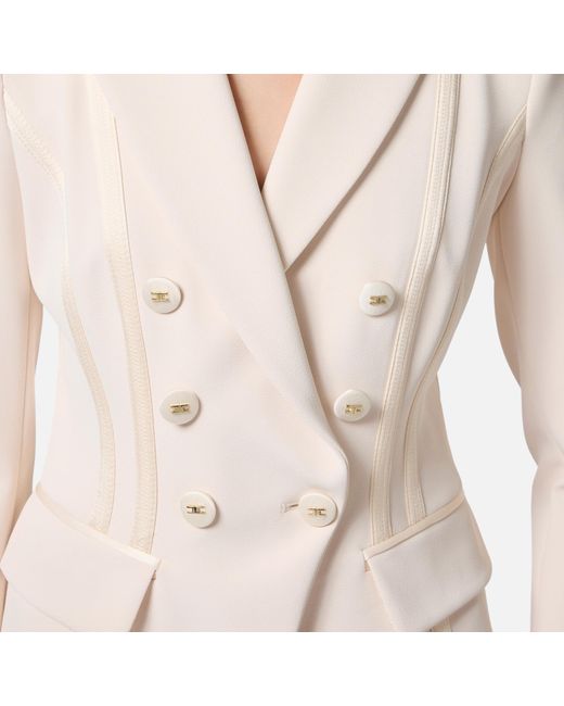Elisabetta Franchi White Double-Breasted Satin Jacket