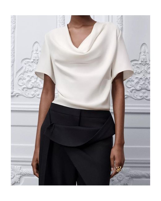 Dior White Short-Sleeved Draped Blouse