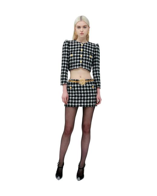 Alessandra Rich Black Vichy Tweed Single-Breasted Blazer