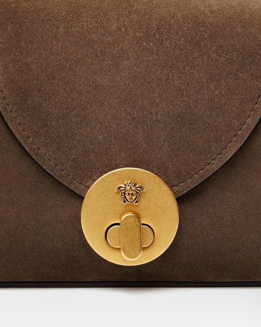 Versace Brown Vivian Embellished Crosta Suede Clutch